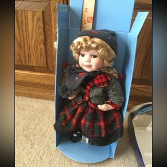 Winter Holiday Dress With Stocking Cap (Bisque Porcelain Doll) Collectible - Picture 5 of 14